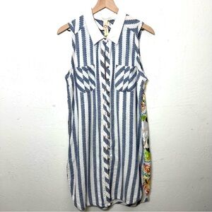 Anthropologie Cyrena Sleeveless Tunic Top Striped Embroidered Size L